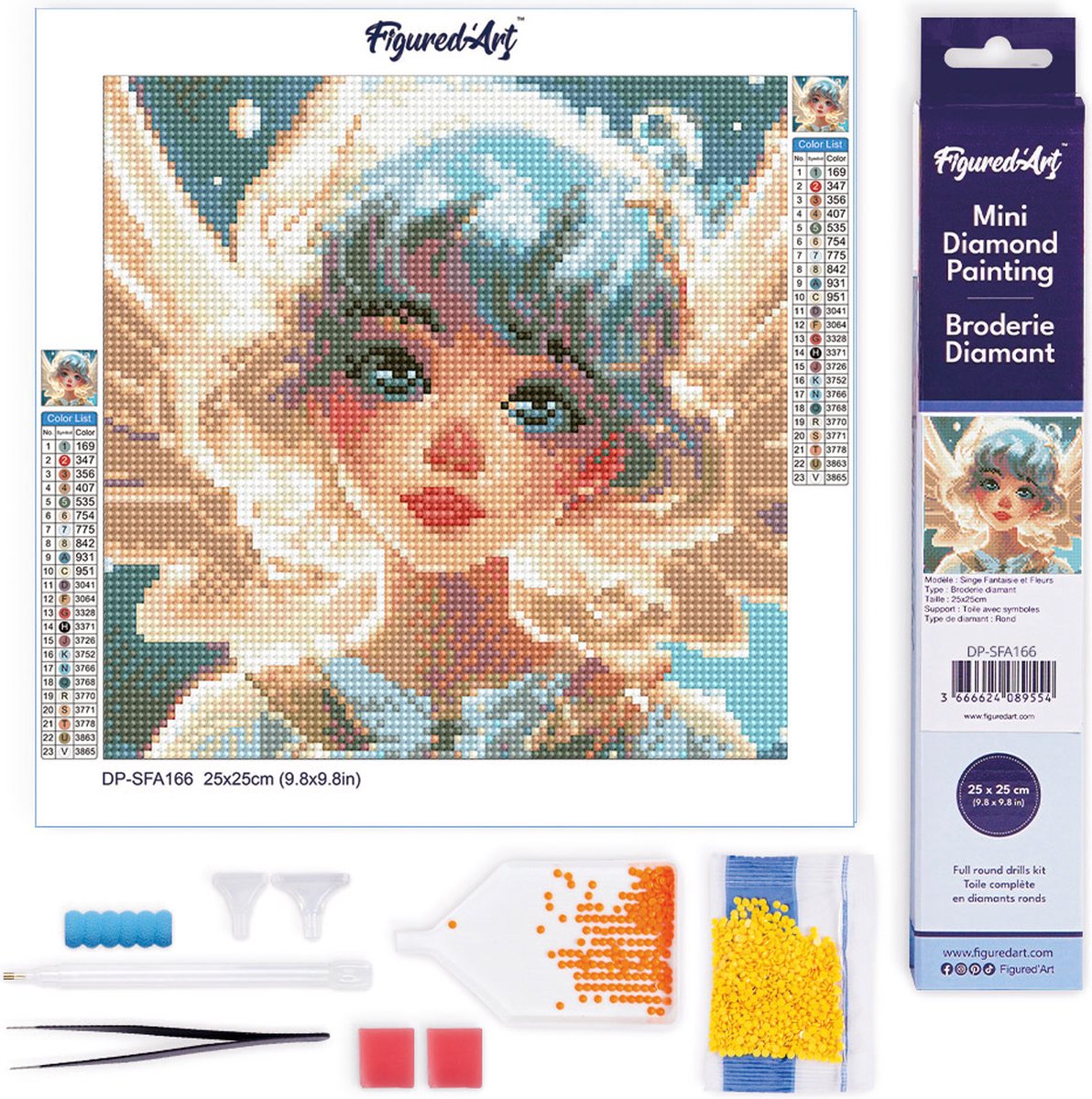 FiguredArt Mini Diamond Painting set Volwassenen 25x25 cm Lief Klein Engeltje - 5D DIY Art full drill ronde diamant - Opgerold canvas